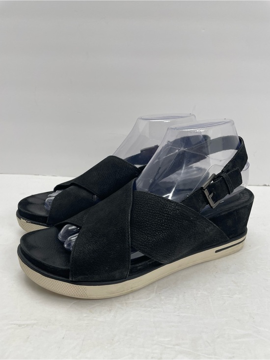 Eileen Fisher Shoes - Eileen Fisher Good Criss Cross Black Leather Platform Wedge Slingback Sandal 8.5